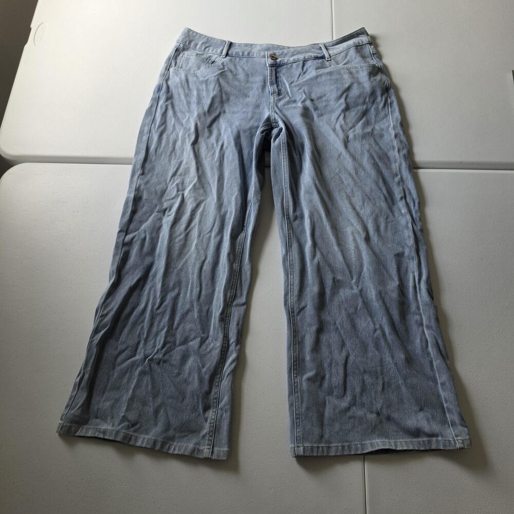 Halara Jeans Womens XL Petite Blue Light Wash High Rise Wide Leg Stretch Denim